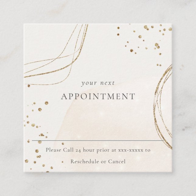 Abstract Glitter Ivory Gold Appointment Reminder Square Business Card (Front)
