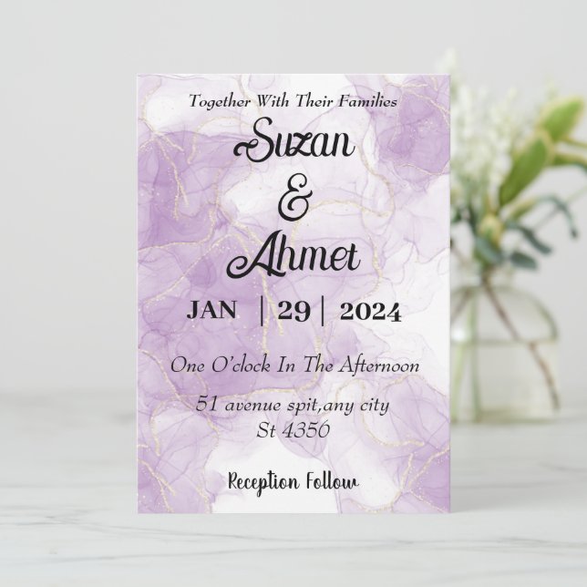 Abstract glitter purple wedding invitation (Debout devant)