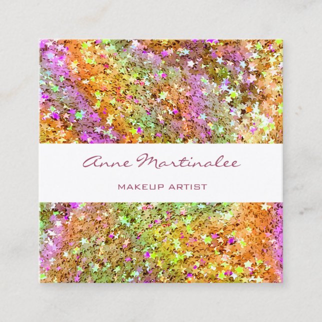 Abstract Glitter Stars Square Business Card (Front)