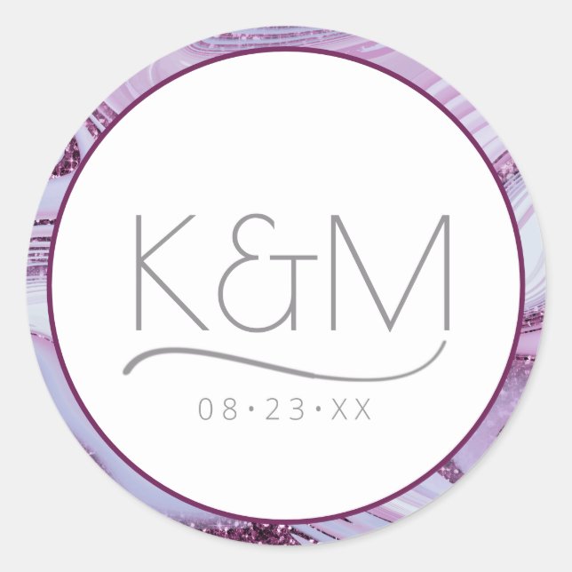 Abstract Glitter Strata Border Wedding Lilac ID903 Classic Round Sticker (Front)