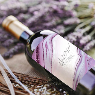 Abstract Glitter Strata Cheers Lilac/Wht ID903 Wine Label