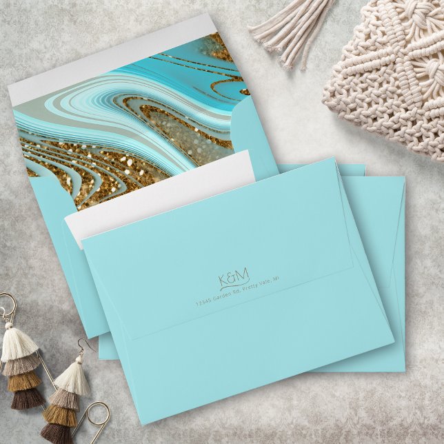 Abstract Glitter Strata Wedding Blue1 ID903 Envelope (Interior/Back In Situ)