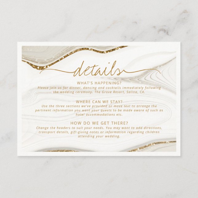 Abstract Glitter Strata Wedding Details Ivry ID903 Enclosure Card (Back)