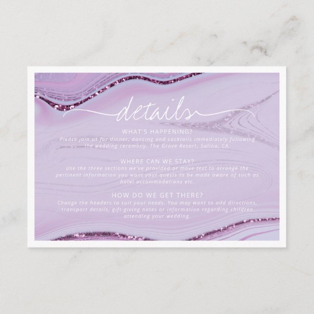 Abstract Glitter Strata Wedding Details Lilc ID903 Enclosure Card (Back)