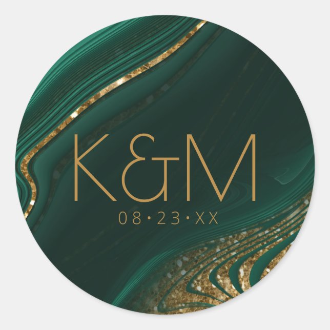 Abstract Glitter Strata Wedding Green ID903 Classic Round Sticker (Front)