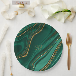 Abstract Glitter Strata Wedding Green ID903 Paper Plate