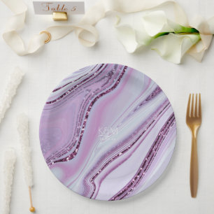 Abstract Glitter Strata Wedding Lilac ID903 Paper Plate
