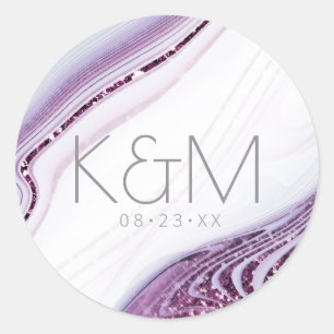 Abstract Glitter Strata Wedding Lilac/White ID903 Classic Round Sticker