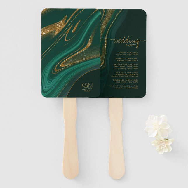 Abstract Glitter Strata Wedding Party Green ID903 Hand Fan (Front and Back)