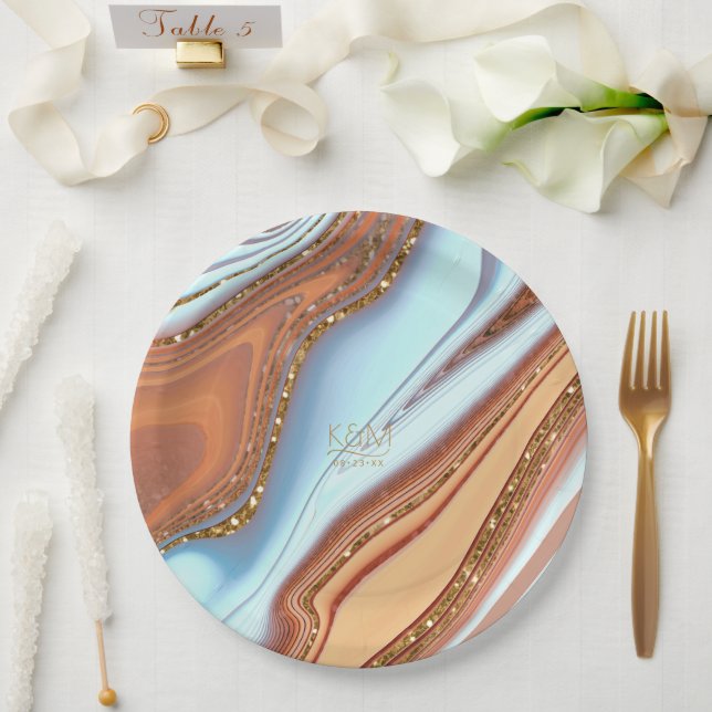 Abstract Glitter Strata Wedding SW ID903 Paper Plate (Wedding)