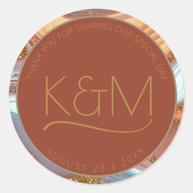 Abstract Glitter Strata Wedding Thank You Rt ID903 Classic Round Sticker (Front)