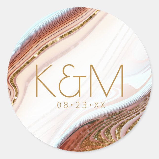 Abstract Glitter Strata Wedding Wht SW ID903 Classic Round Sticker (Front)