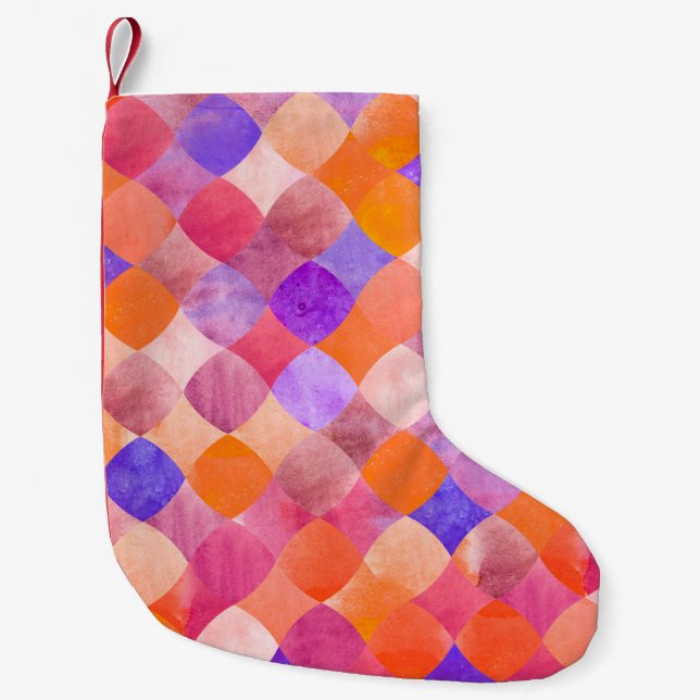 Abstract glitter watercolor geometric pattern small christmas stocking (Front)