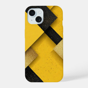 Abstract Glittering Yellow and Black Geometric iPhone 15 Case