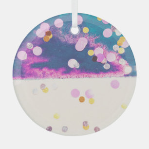 Abstract Glittery Blue Watercolor Splash Glass Ornament