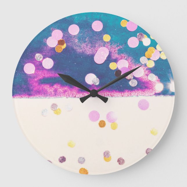 Abstract Glittery Blue Watercolor Splash Large Clock (Front)