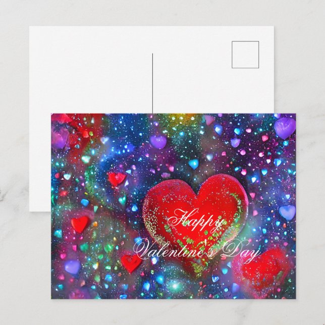 Abstract glowing hearts valentine postcard (Front/Back)