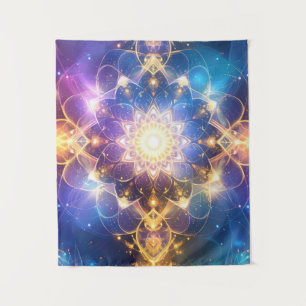 Abstract Glowing Lotus Mandala Tapestry