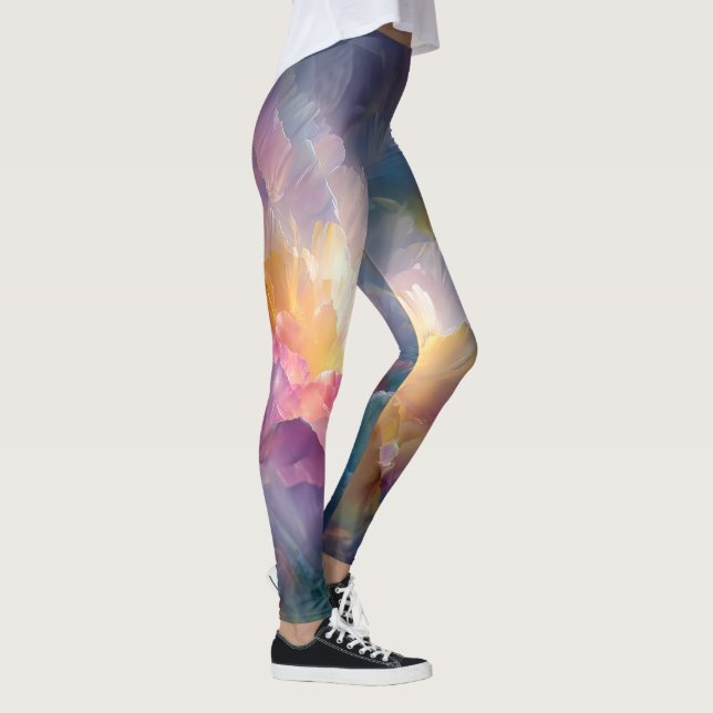 Abstract glowing pastel floral composition leggings (Right)