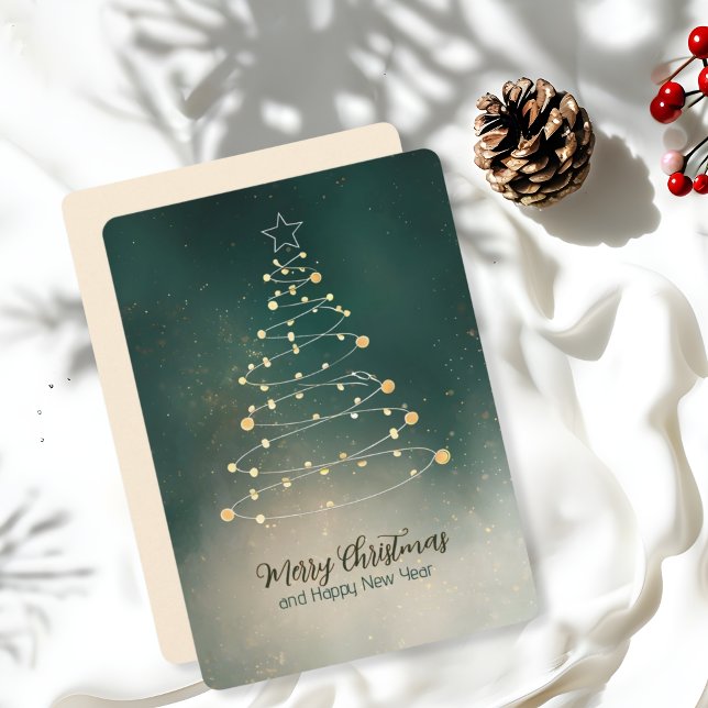 Abstract Glowing String Light Christmas Tree Holiday Card (Creator Uploaded)