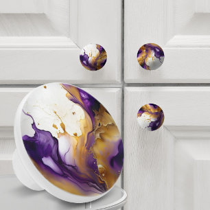 Abstract Gold and Amethyst Ceramic Knob