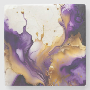 Abstract Gold and Amethyst Stone Coaster