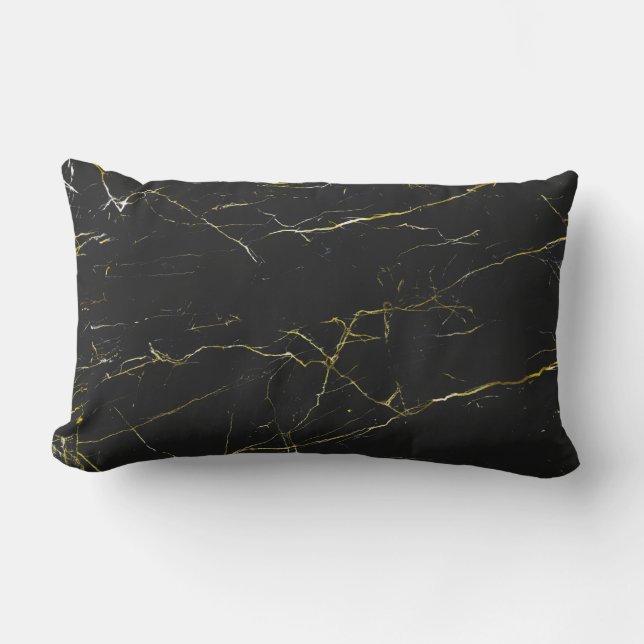 Abstract Gold and Black Marble Lumbar Pillow (Front)