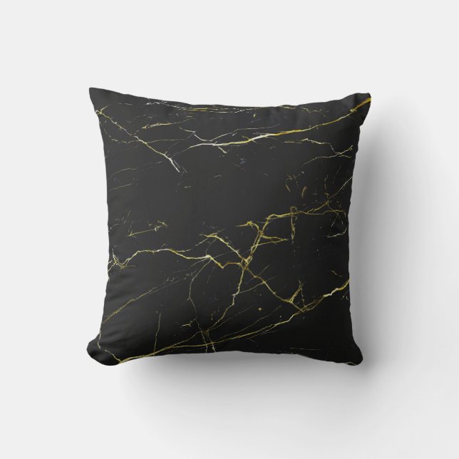 Abstract Gold and Black Marble Throw Pillow (Front)