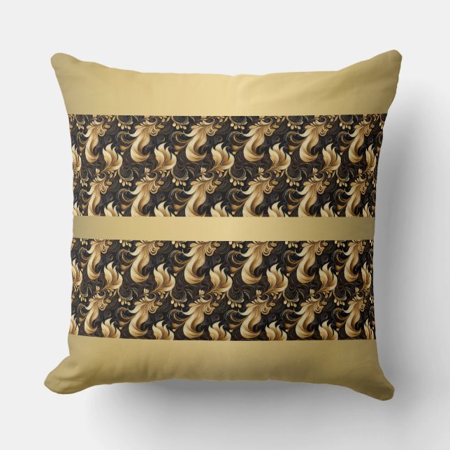 Abstract Gold and Black Throw Pillow (Front)