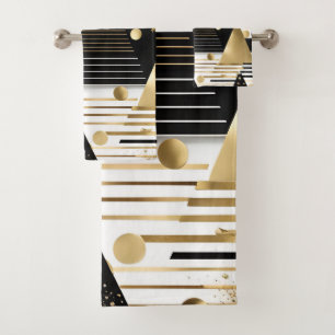 abstract gold and black triangles bath towel set