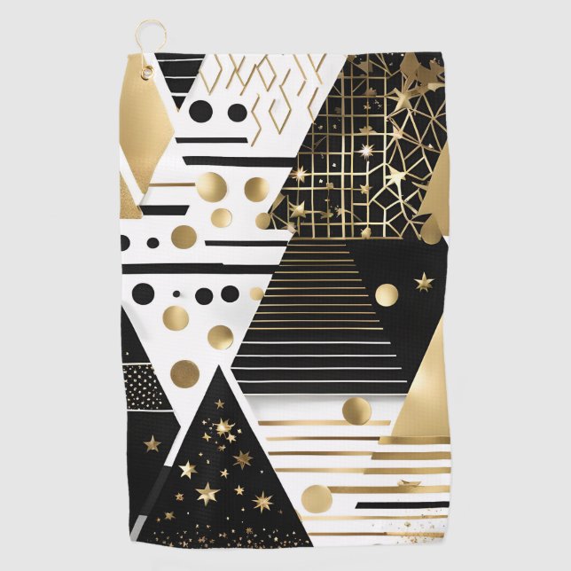 abstract gold and black triangles golf towel (Front)