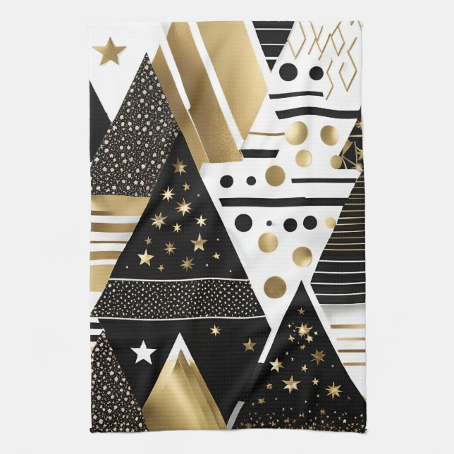 abstract gold and black triangles kitchen towel (Vertical)