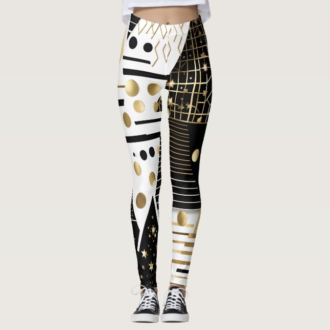 abstract gold and black triangles leggings (Front)