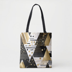abstract gold and black triangles tote bag