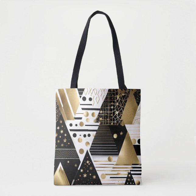 abstract gold and black triangles tote bag (Front)