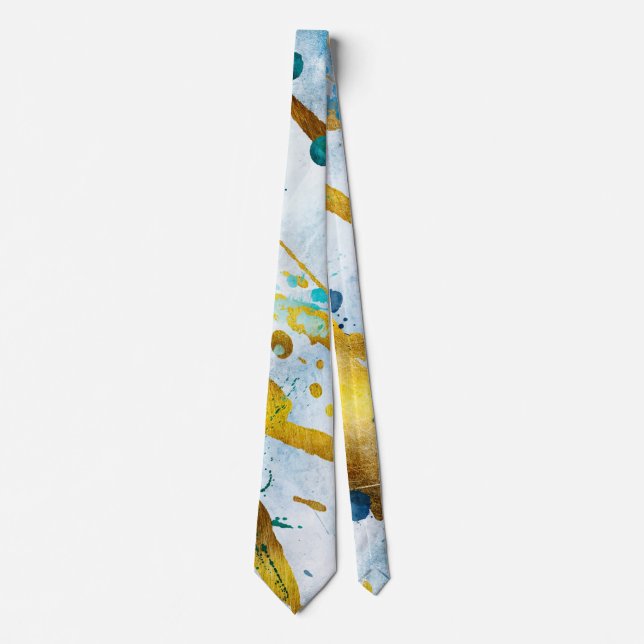 Abstract Gold and Blue Strokes Tie (Front)