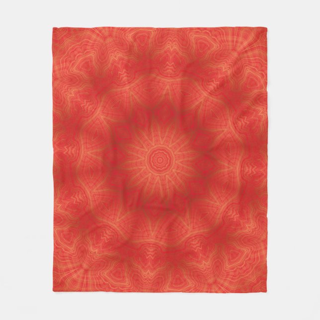 Abstract Gold and Red Kaleidoscope Pattern Fleece Blanket (Front)