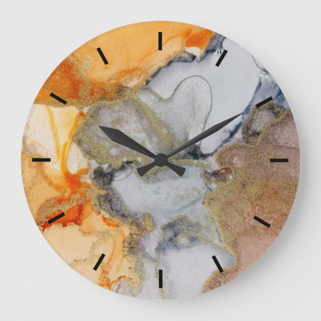 Abstract Gold Apricot Grey Without Numbers  Large Clock (Front)