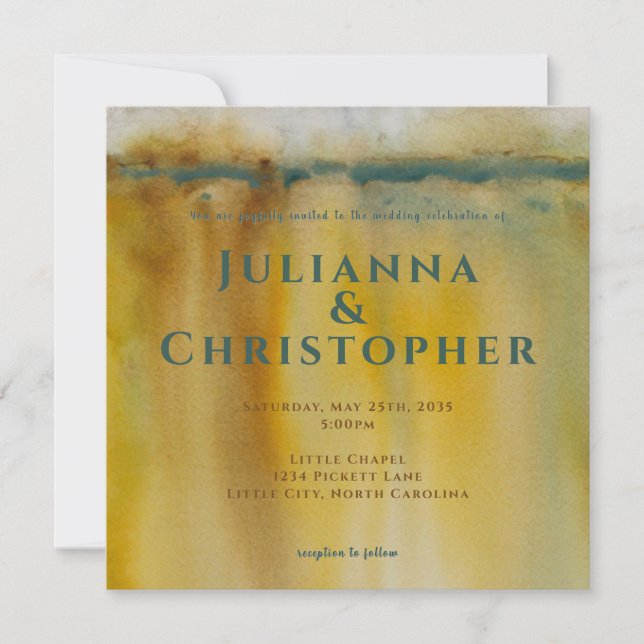 Abstract Gold Art Watercolor Wedding Invitation (Front)
