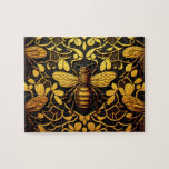 Abstract gold bee. Golden floral insect pattern Jigsaw Puzzle<br><div class="desc">Abstract gold bee and golden floral pattern puzzle in black yellow colour.</div>