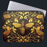 Abstract gold bee. Golden floral insect pattern Laptop Sleeve<br><div class="desc">Abstract gold bee and golden floral pattern laptop sleeve in black yellow colour.</div>