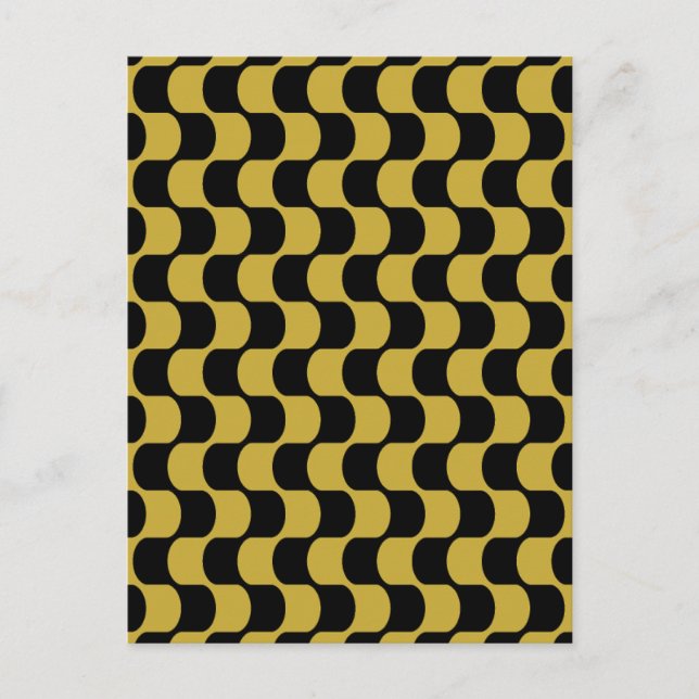 Abstract Gold Black Distorted Checkerboard Pattern Postcard (Front)