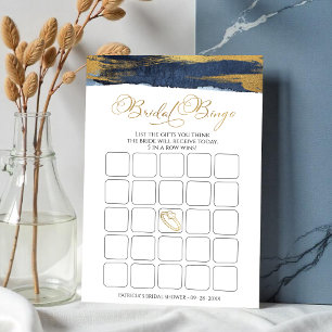 Abstract Gold Blue bridal shower bingo game card