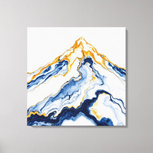 Abstract Gold & Blue Marble Mountain Canvas Art