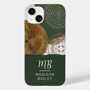 Abstract Gold Bronze Green Circles Monogram Case-Mate iPhone 14 Case