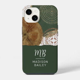 Abstract Gold Bronze Green Circles Monogram iPhone 14 Case