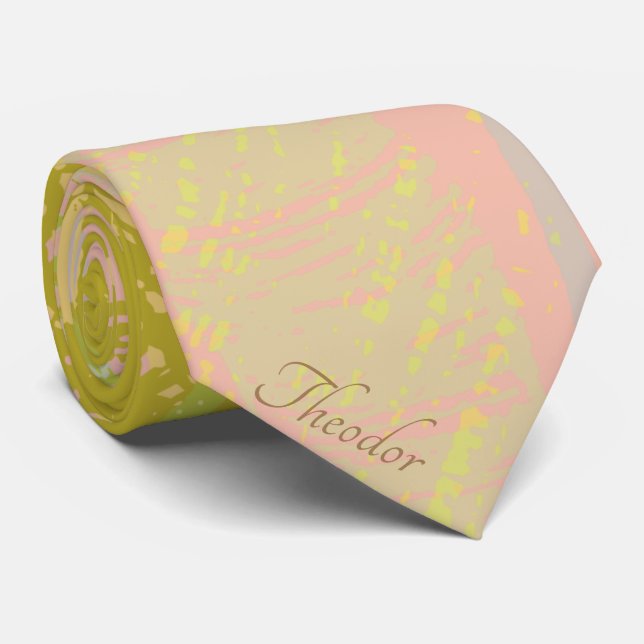 Abstract Gold Butterfly Pink Violet Pastel Tie (Rolled)
