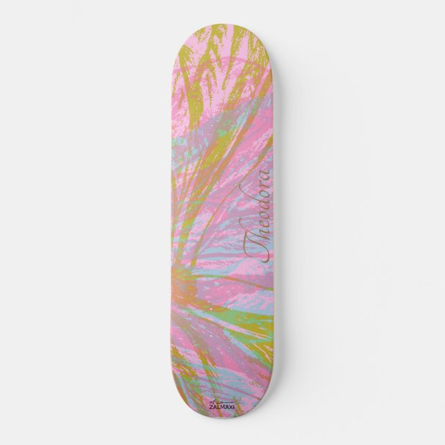 Abstract Gold Butterfly Pink Violet Pattern Skateboard (Front)