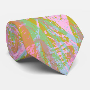 Abstract Gold Butterfly Pink Violet Pattern Tie