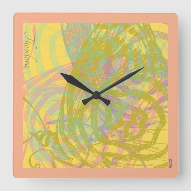 Abstract Gold Butterfly Yellow Blue Pastel Square Wall Clock (Front)